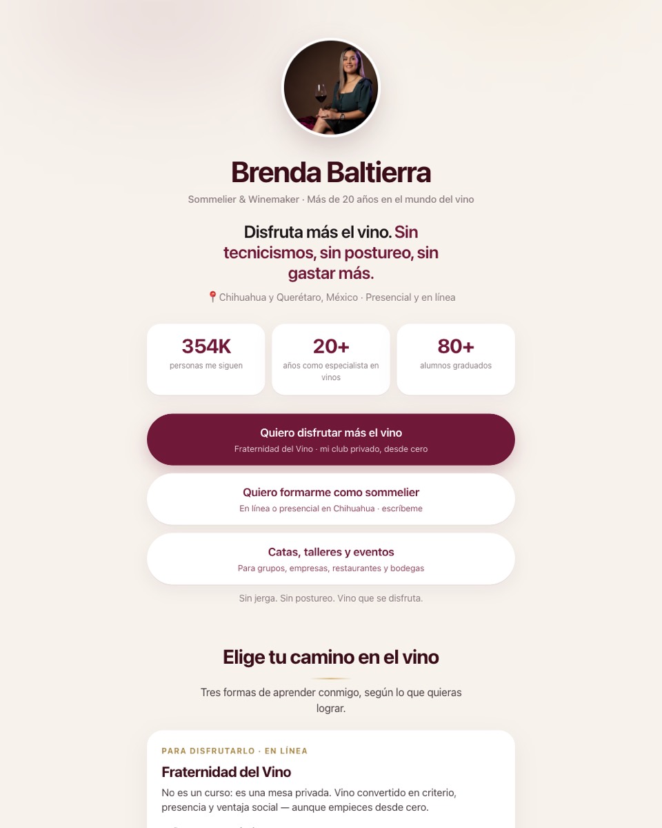 Landing de Brenda Baltierra, sommelier