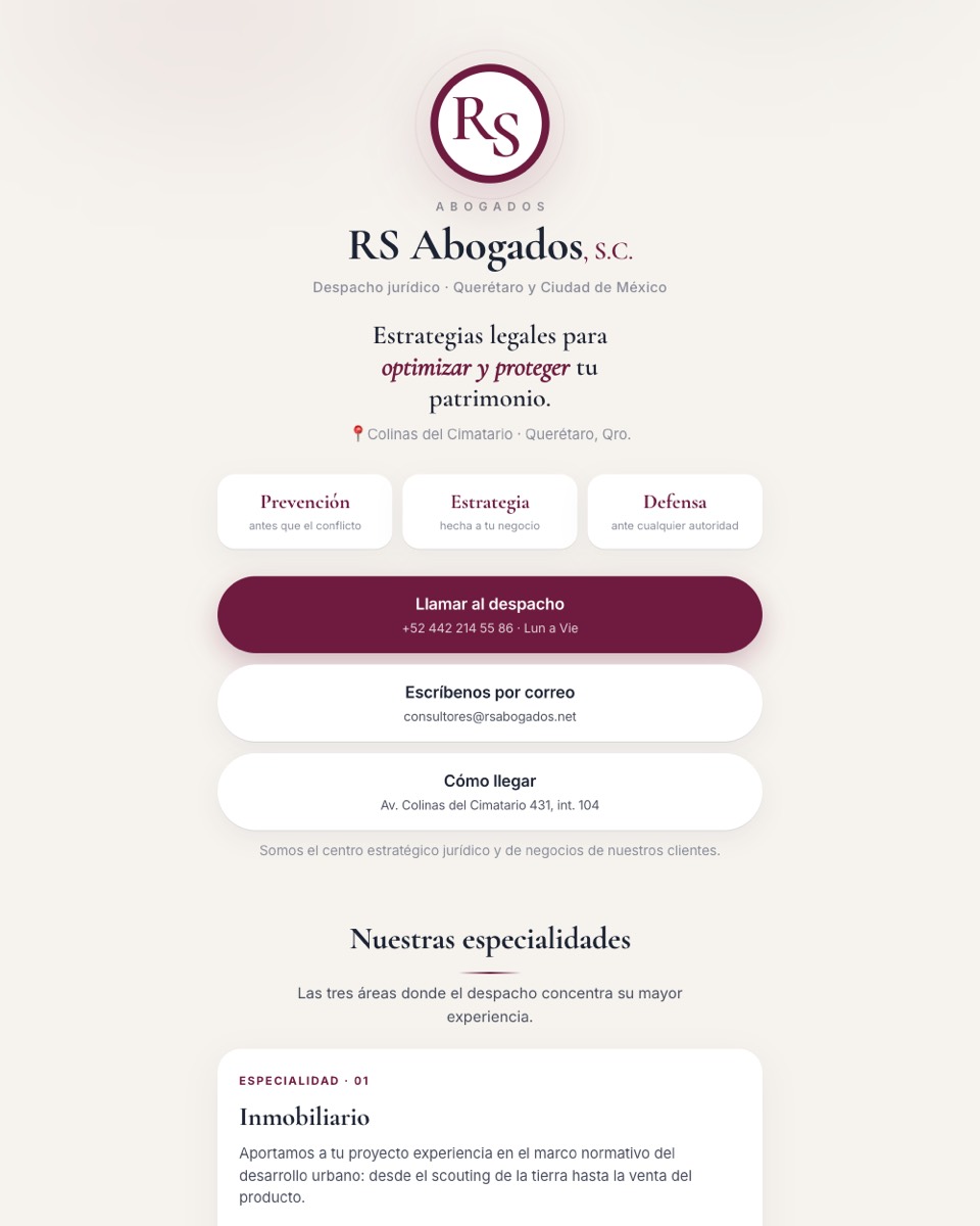 Landing de RS Abogados